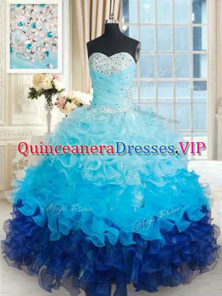 Enchanting Multi-color Sweetheart Neckline Beading and Ruffles Ball Gown Prom Dress Sleeveless Lace Up