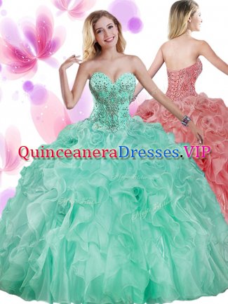 Organza Sleeveless Floor Length Ball Gown Prom Dress and Beading and Ruffles