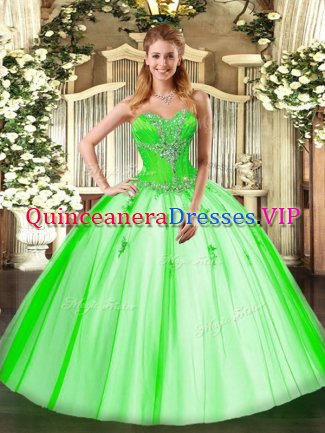 Delicate Tulle Lace Up 15th Birthday Dress Sleeveless Floor Length Beading