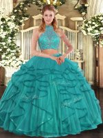 Tulle Sleeveless Floor Length Sweet 16 Quinceanera Dress and Beading and Ruffled Layers(SKU SJQDDT1025002-3BIZ)