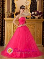 Custom Made Hot Pink A-line Strapless Quinceanera Dress With Beading Tulle Skirt In Deerfield Massachusetts/MA(SKU QDZY120J8BIZ)