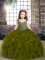 Sleeveless Floor Length Beading and Ruffles Lace Up Little Girls Pageant Dress with Olive Green