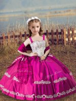 High Quality Floor Length Ball Gowns Sleeveless Hot Pink Little Girls Pageant Dress Lace Up