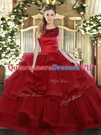 Glorious Scoop Sleeveless Tulle Sweet 16 Quinceanera Dress Ruffled Layers Lace Up