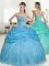 High End Baby Blue Ball Gowns Beading and Pick Ups Quinceanera Gowns Lace Up Organza Sleeveless Floor Length