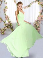 Fantastic One Shoulder Sleeveless Lace Up Dama Dress for Quinceanera Yellow Green Chiffon