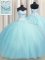 Pretty Bling-bling Big Puffy Sweetheart Sleeveless Lace Up Quinceanera Dress Aqua Blue Tulle