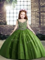 Floor Length Lace Up Little Girls Pageant Dress Wholesale Green for Party and Quinceanera with Beading