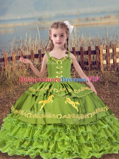 Classical Sleeveless Lace Up Floor Length Beading and Embroidery and Ruffled Layers Pageant Dress for Teens - Click Image to Close