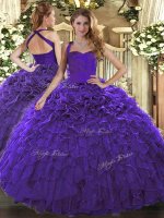 Admirable Sleeveless Organza Floor Length Lace Up 15 Quinceanera Dress in Purple with Ruffles(SKU SJQDDT1638002BIZ)