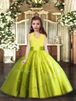 Yellow Green Sleeveless Tulle Lace Up Little Girls Pageant Gowns for Party and Wedding Party