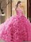 Enchanting Rose Pink Sleeveless Floor Length Embroidery and Ruffles and Pick Ups Lace Up Sweet 16 Quinceanera Dress