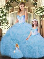 Ideal Blue 15 Quinceanera Dress Sweet 16 and Quinceanera with Beading and Ruffles Sweetheart Sleeveless Lace Up