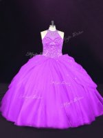 Glamorous Halter Top Sleeveless Quince Ball Gowns Beading Purple Tulle(SKU PSSW1084-2BIZ)