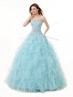 Pretty Sweetheart Sleeveless Sweet 16 Dresses Floor Length Beading and Ruffles Light Blue Organza