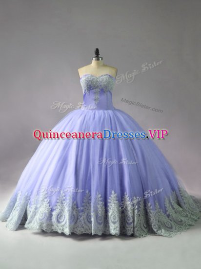 Trendy Lavender Ball Gowns Tulle Sweetheart Sleeveless Appliques Lace Up Quinceanera Dress Court Train - Click Image to Close