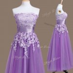 Strapless Sleeveless Tulle Damas Dress Appliques Lace Up