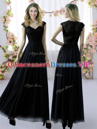 Dazzling Cap Sleeves Zipper Floor Length Lace Damas Dress