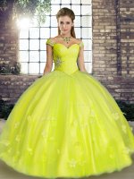 Artistic Yellow Green Sleeveless Beading and Appliques Floor Length Sweet 16 Dress(SKU YSQD090-10BIZ)