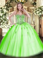 Tulle Sweetheart Sleeveless Lace Up Beading and Appliques Quinceanera Dress in