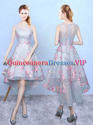 Vintage Multi-color A-line Embroidery Quinceanera Dama Dress Zipper Organza Sleeveless High Low