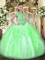 Glamorous Sleeveless Floor Length Beading and Ruffles Lace Up Quinceanera Dress with