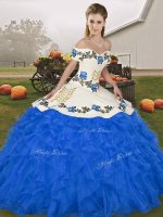 Deluxe Royal Blue Sleeveless Organza Lace Up Vestidos de Quinceanera for Military Ball and Sweet 16 and Quinceanera