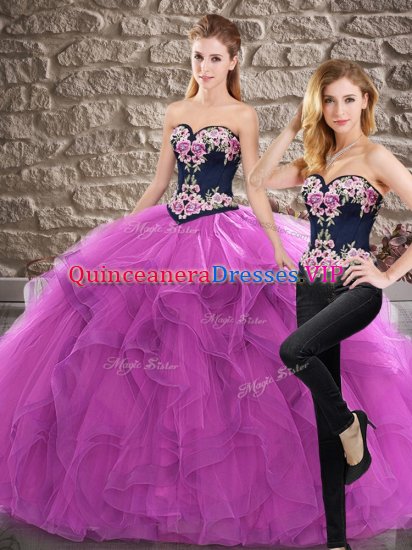 Purple Sleeveless Embroidery and Ruffles Lace Up 15th Birthday Dress - Click Image to Close