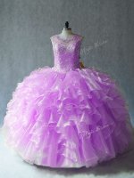 Scoop Sleeveless Lace Up Ball Gown Prom Dress Lilac Organza