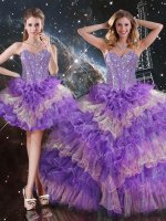 Glittering Floor Length Lace Up Sweet 16 Dresses Multi-color for Military Ball and Sweet 16 and Quinceanera with Beading and Ruffled Layers(SKU QDDTA114001-10BIZ)