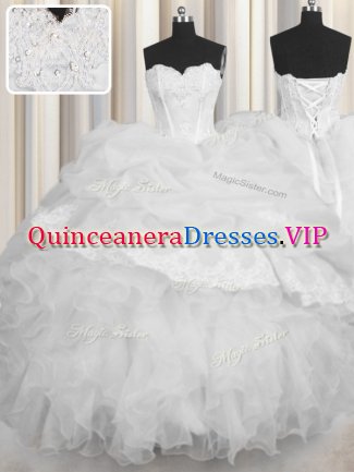 Free and Easy Pick Ups Ball Gowns Quinceanera Dress White Sweetheart Organza Sleeveless Floor Length Lace Up