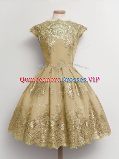 Fancy Scalloped Cap Sleeves Tulle Quinceanera Court of Honor Dress Lace Lace Up - Click Image to Close