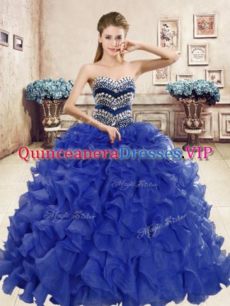 Ball Gowns Military Ball Gowns Blue Sweetheart Organza Sleeveless Floor Length Lace Up