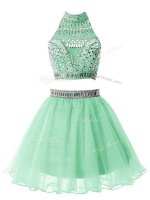 Fitting Apple Green High-neck Zipper Beading Damas Dress Sleeveless