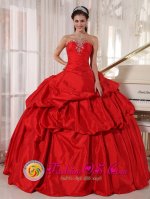 San Gregorio de Nigua Dominican Republic Red Sweetheart Ball Gown For Floor length lace up bodice Quinceaners Dress With Pick-ups and Beading(SKU PDZY593y-2BIZ)