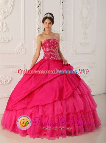 Lovely Beading Hot Pink Quinceanera Dress For Langen Strapless Organza and Taffeta Gown - Click Image to Close