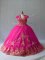 Hot Pink Tulle Lace Up Sweetheart Sleeveless 15 Quinceanera Dress Court Train Appliques