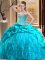 Brush Train Ball Gowns Quince Ball Gowns Aqua Blue Sweetheart Taffeta and Tulle Sleeveless Lace Up