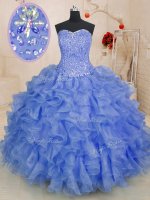 Fabulous Blue Lace Up Vestidos de Quinceanera Beading and Ruffles Sleeveless Floor Length