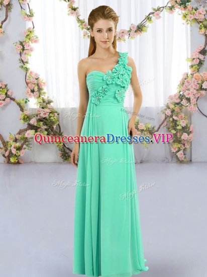 Hand Made Flower Quinceanera Court Dresses Turquoise Lace Up Sleeveless Floor Length - Click Image to Close