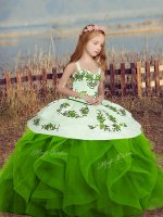 Green Kids Pageant Dress Party and Sweet 16 and Wedding Party with Embroidery and Ruffles Spaghetti Straps Sleeveless Lace Up