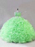 Scoop Sleeveless 15th Birthday Dress Floor Length Beading Fabric With Rolling Flowers