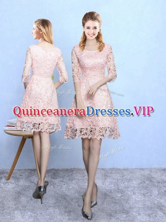 Lace Scoop Half Sleeves Zipper Lace Quinceanera Dama Dress in Baby Pink