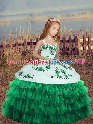 Floor Length Turquoise High School Pageant Dress Straps Sleeveless Lace Up