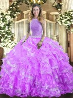 Decent Lavender Lace Up 15 Quinceanera Dress Beading and Ruffled Layers Sleeveless Floor Length(SKU SJQDDT1441002-3BIZ)