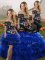 Enchanting Blue And Black Sleeveless Embroidery and Ruffled Layers Floor Length Vestidos de Quinceanera