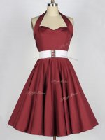 Knee Length Burgundy Vestidos de Damas Halter Top Sleeveless Lace Up