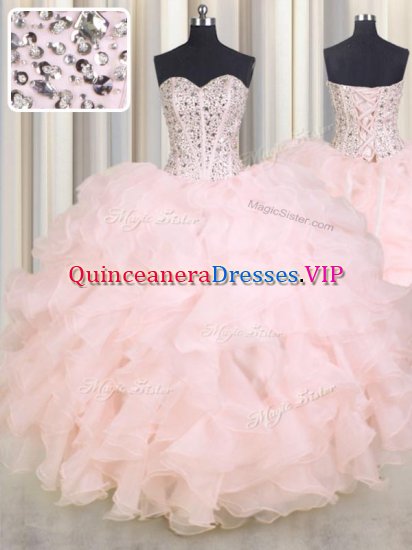 Sleeveless Lace Up Floor Length Beading and Ruffles Sweet 16 Dress - Click Image to Close