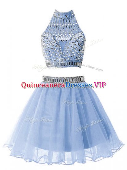 Fantastic Light Blue Sleeveless Knee Length Beading Zipper Quinceanera Court of Honor Dress - Click Image to Close