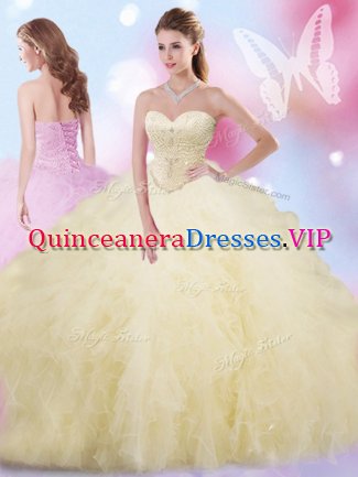 Superior Tulle Sleeveless Floor Length Sweet 16 Dresses and Beading and Ruffles